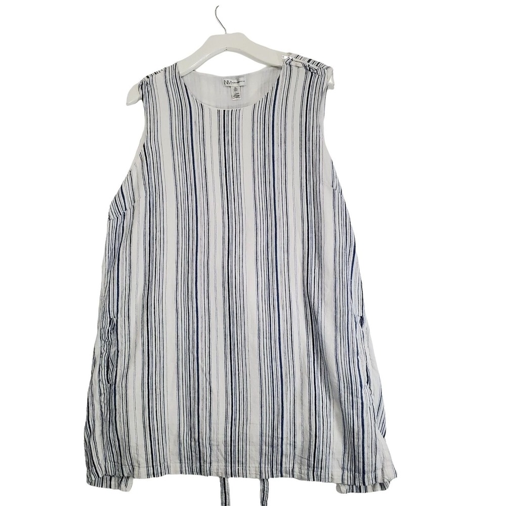 Neiman Marcus Striped Sleeveless Resort‎ Tunic Top Tie Back Summer Women Size XL